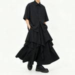 Japanese High-waist Asymmetrical Ruffle Wide-leg Skirt-pants