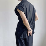 Solid Sleeveless Half Zip Lapel Tank Top