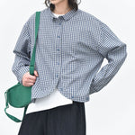Curved Hem Checkered Textured Shirt