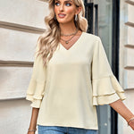 Zeagoo Zeagoo Women's Chiffon Shirt 3/4 Sleeve V Neck Blouses Elegant Split Sleeve Shirt Tops