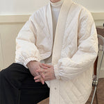 Diamond Check Collarless Loose Jacket