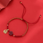 Buddha Stones Cinnabar Flower Fu Character Blessing Braided String Bracelet