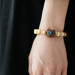 Cat Vintage Wood Carved Beaded Bracelet