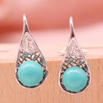 Buddha Stones 925 Sterling Silver Turquoise Beaded Pattern Protection Drop Dangle Earrings