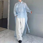 Long Ribbon Layered Loose Shirt