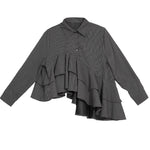 Women's Asymmetrical Double Layer Ruffle Hem Striped Shirt