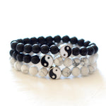 Buddha Stones 3pcs Natural White Turquoise Frosted Stone Bead Yin Yang Wealth Bracelet (Extra 35% Off | USE CODE: FS35)