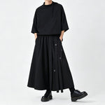 Japanese Loose Half Sleeve T-shirt High-waist Patchwork Wide-leg Skirt-pants Two-piece Set
