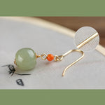 Buddha Stones 925 Sterling Silver Plated 14k Gold Hetian Jade Red Agate Luck Drop Dangle Earrings