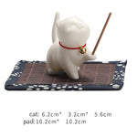Buddha Stones Mini Lucky Cat Kitten Tea Pet Ceramic Home Desk Figurine Decoration With Bamboo Mat