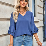 Zeagoo Zeagoo Women's Chiffon Shirt 3/4 Sleeve V Neck Blouses Elegant Split Sleeve Shirt Tops