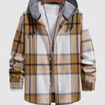 Men's Thin Plaid Button-Up Hooded Shirt
