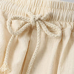 Men's solid color cotton-linen casual vacation short-sleeved shirt and shorts set