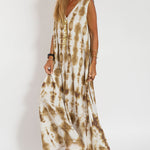Zeagoo Women's Casual Sleeveless Dress Loose V Neck Tie-dye Beach Maxi Long Dress