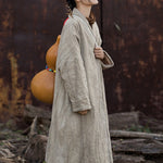 Ramie Hand-tied Tie-dyed Padded Thickened Women's Long Cotton Coat