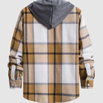 Men's Thin Plaid Button-Up Hooded Shirt