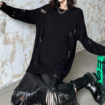Round Neck Dark Ripped Sweater