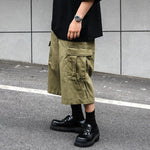 Vintage-style Multiple Pockets Cropped Trousers