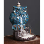 Buddha Stones Cute Owl Ceramic Backflow Smoke Fountain Meditation Healing Incense Burner Decoration