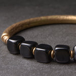 Buddha Stones Black Obsidian Crystal Copper Strength Couple Bracelet
