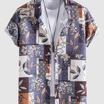 Men's Retro Maple Leaf Print Casual Short Sleeve Shirt