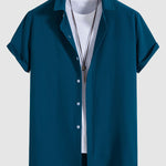 Men's solid color lapel button down casual short sleeve shirt