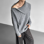 Off-shoulder Zip-up Turtleneck Cable Knit Sweater
