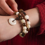 Buddha Stones Bodhi Seed Green Sandalwood Lotus Peace Buckle Harmony Double Wrap Bracelet
