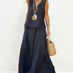 Zeagoo Women's Casual Sleeveless V-neck Vest with Elastic Waist Long Flowy Skirt Set