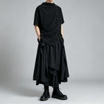 Japanese Loose Shirt and Asymmetrical Skirt-Pants Two-piece Set