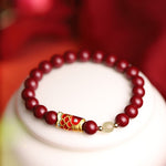 Buddha Stones Natural Cinnabar Lucky Koi Fish Hetian Jade Bead Blessing Bracelet