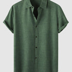 Men's solid color Cotton-linen button casual short-sleeved shirt