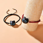 Buddha Stones Ebony Wood Cat Head Pattern Peace King Kong Knot Braided Bracelet