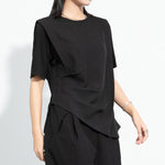 Ice Silk Hem Draped Curved Pleated Patchwork Top