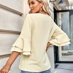 Zeagoo Zeagoo Women's Chiffon Shirt 3/4 Sleeve V Neck Blouses Elegant Split Sleeve Shirt Tops