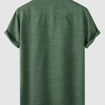 Men's solid color Cotton-linen button casual short-sleeved shirt