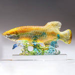Buddha Stones Handmade Liuli Crystal Koi Fish Art Piece Luck Home Office Decoration