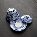 Buddha Stones Vintage Blue And White Porcelain Ceramic Gaiwan Sancai Teacup Kung Fu Tea Cup And Saucer With Lid