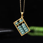 Buddha Stones Natural Jade Abacus Pattern Abundance Titanium Steel Chain Necklace Pendant