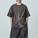 Japanese Retro Patchwork Collarless Shirt