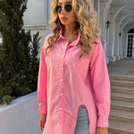 Zeagoo Long Sleeve Lapel Cardigan Top Simple Solid Color Loose Fashion Casual Shirt