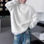 American Stand-up Collar Mink Beaded Sweater