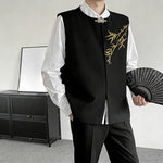 Embroidered Casual Metal Button Vest