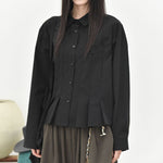 Women's 3D Patchwork Floral Print Pleated Hem Shirt