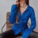Zeagoo Solid Color Long Sleeve Blouse Pleated Elegant Cardigan Shirt for Women Casual Work Office Loose Fit 2026 | Under