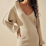 Zeagoo Women's Casual Solid Color Knitted Dress V-neck Sweater Dress