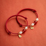 Buddha Stones 925 Sterling Silver Good Fortune Fu Character Agate Pearl Red String Braid Bracelet (Extra 30% Off | USE CODE: FS30)