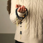 Buddha Stones Tibetan 108 Mala Beads Black Onyx Three-eyed Dzi Beads Protection Bracelet
