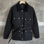 3D Pocket Diamond-patterned Collar Cotton Coat