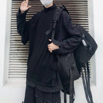 Striped Fake Two-piece Irregular Thick Plus Fleece Loose Sweatshirt